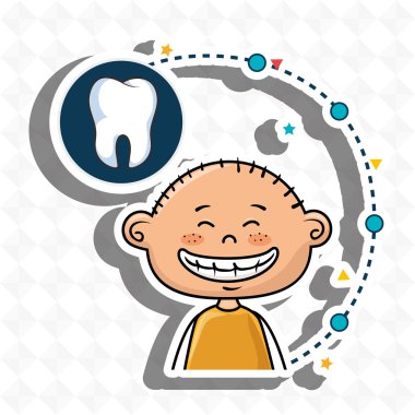 bir diş simgesi ile gülümseyen küçük çizgi film çocuk