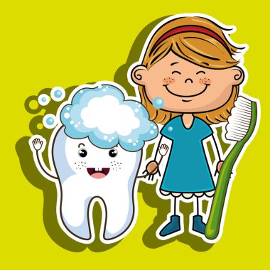bir diş fırçası ve gülümseyen bir diş ile mutlu kız