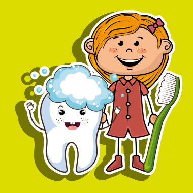 bir diş fırçası ve gülümseyen bir diş ile mutlu kız