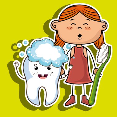 bir diş fırçası ve gülümseyen bir diş ile mutlu kız