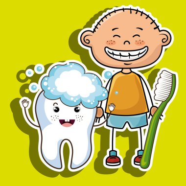 çizgi film çocuk diş fırçası ve büyük karikatür diş, den ile gülümseyen
