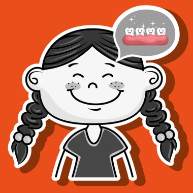 gri ve beyaz üzerinde renkli giysiler giyen mutlu karikatür kız