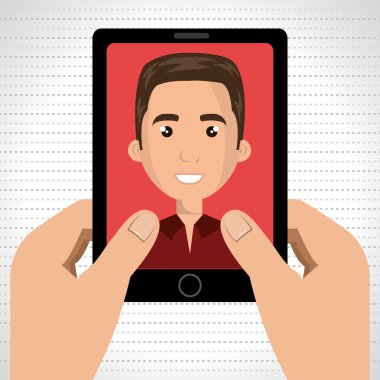 scree bir karikatür adam ile akıllı telefon tutan karikatür eller