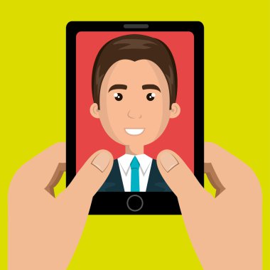 karikatür eller th bir iş adamı ile siyah akıllı telefon tutan