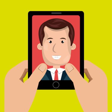 karikatür eller th bir iş adamı ile siyah akıllı telefon tutan