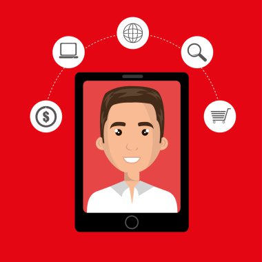 ekranda karikatür adam ve para shoppi ile siyah akıllı telefon