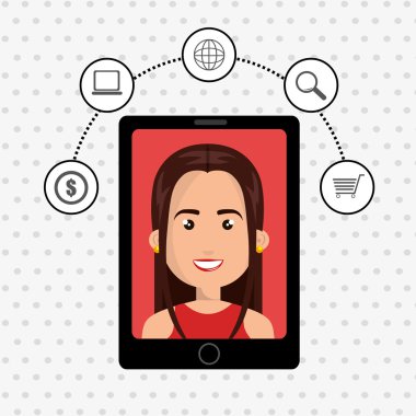 ekranda bir karikatür kadın ve semboller ile siyah akıllı telefon