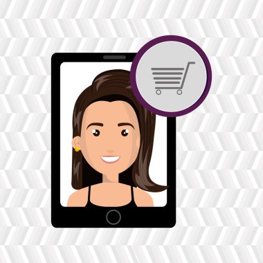 ekranda bir karikatür kadın ve bir shoppi ile siyah akıllı telefon