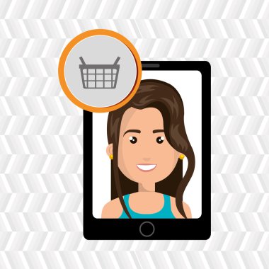 ekranda bir karikatür kadın ve bir shoppi ile siyah akıllı telefon