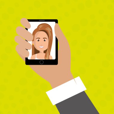 karikatür iş adamı el karikatür ile siyah akıllı telefon tutan