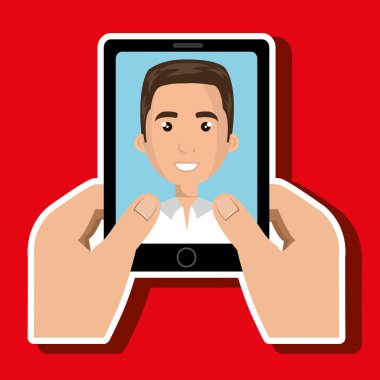 karikatür eller th bir iş adamı ile siyah akıllı telefon tutan