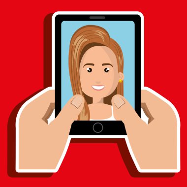 t bir karikatür kadın ile siyah akıllı telefon tutan karikatür eller