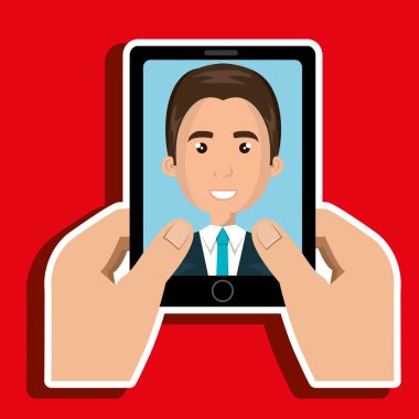 karikatür eller th bir iş adamı ile siyah akıllı telefon tutan