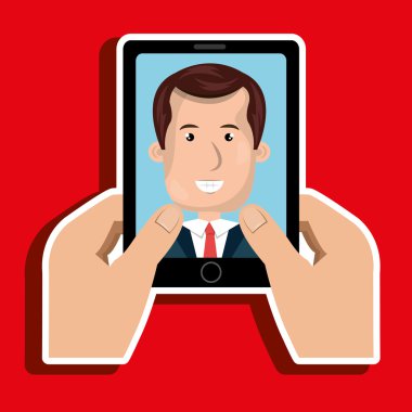 karikatür eller th bir iş adamı ile siyah akıllı telefon tutan