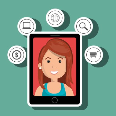 ekranda bir kadın ve alışveriş şeyler ile siyah akıllı telefon bir