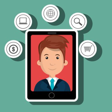 ekranda karikatür adam ve para shoppi ile siyah akıllı telefon