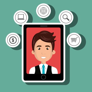 ekranda karikatür adam ve para shoppi ile siyah akıllı telefon