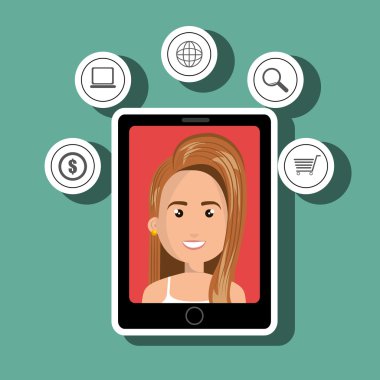 ekranda bir kadın ve alışveriş şeyler ile siyah akıllı telefon bir