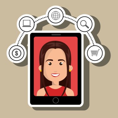 ekranda bir karikatür kadın ve semboller ile siyah akıllı telefon