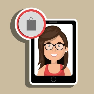 ekranda bir karikatür kadın ve bir shoppi ile siyah akıllı telefon