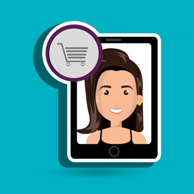 ekranda bir karikatür kadın ve bir shoppi ile siyah akıllı telefon