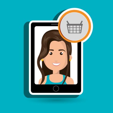 ekranda bir karikatür kadın ve bir shoppi ile siyah akıllı telefon