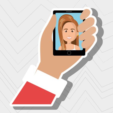 karikatür iş adamı el karikatür ile siyah akıllı telefon tutan