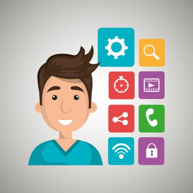 Medya simgesi seti, vektör grafik ile Karikatür adam