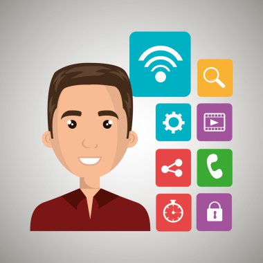 Medya simgesi seti, vektör grafik ile Karikatür adam