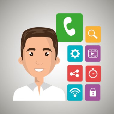 Medya simgesi seti, vektör grafik ile Karikatür adam