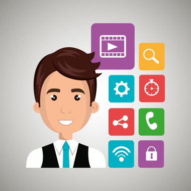 Medya simgesi seti, vektör grafik ile Karikatür adam