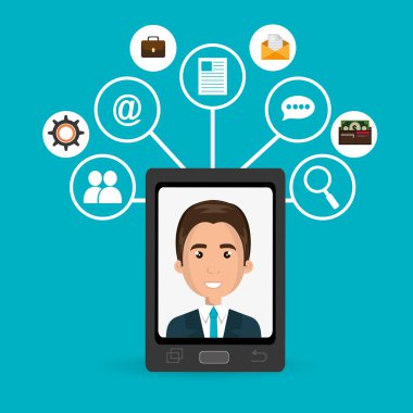 çizgi film adam akıllı telefon ekran ve medya simge vektör kümesi üzerinde