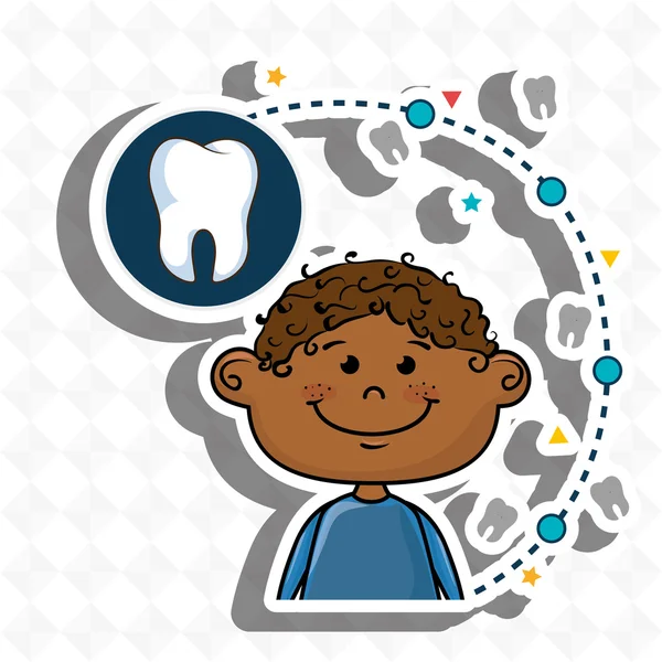 Μικρό παιδί γελοιογραφία χαμογελώντας με ένα εικονίδιο δόντι — Διανυσματικό Αρχείο