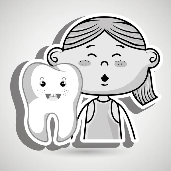 Sano cartone animato ragazza e vettoriale dei denti illustrazione — Vettoriale Stock