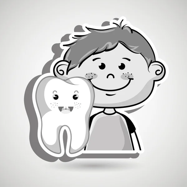 Illustrazione del vettore del fumetto del bambino e del dente sorridente — Vettoriale Stock