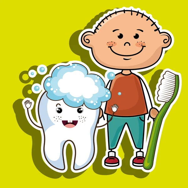 çizgi film çocuk diş fırçası ve büyük karikatür diş, den ile gülümseyen
