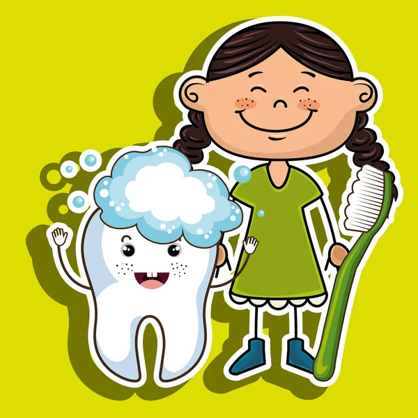 bir diş fırçası ve gülümseyen bir diş ile mutlu kız
