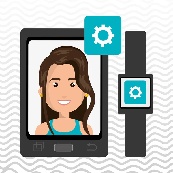 Woman on the screeen of a smarthone. vector design — Stock Vector