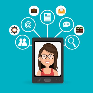 çizgi film kadın smartphone ekran ve medya simgesini vect ayarla