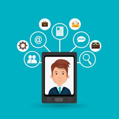 çizgi film adam akıllı telefon ekran ve medya simge vektör kümesi üzerinde