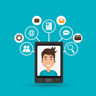 çizgi film adam akıllı telefon ekran ve medya simge vektör kümesi üzerinde