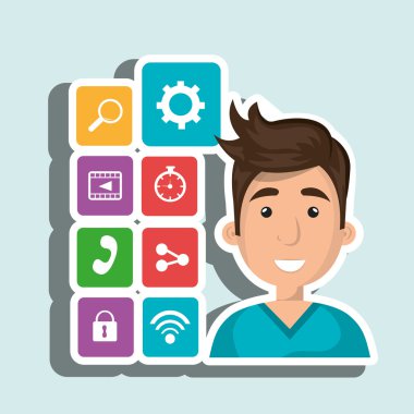 Medya simgesi seti, vektör grafik ile Karikatür adam