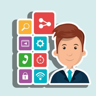 Medya simgesi seti, vektör grafik ile Karikatür adam