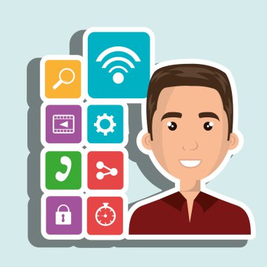 Medya simgesi seti, vektör grafik ile Karikatür adam