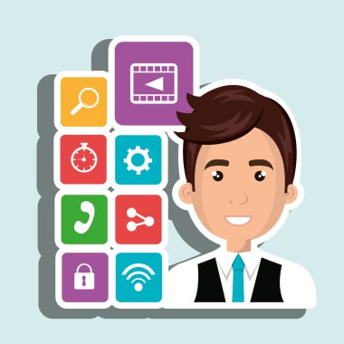 Medya simgesi seti, vektör grafik ile Karikatür adam