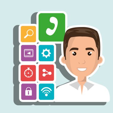 Medya simgesi seti, vektör grafik ile Karikatür adam