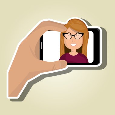 Woman on the screeen of a smarthone. vector design