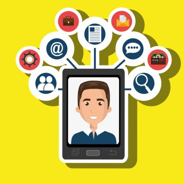 çizgi film adam akıllı telefon ekran ve medya simge vektör kümesi üzerinde