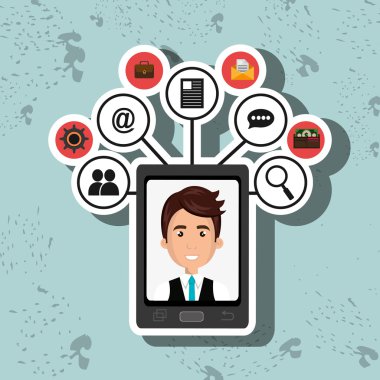 çizgi film adam akıllı telefon ekran ve medya simge vektör kümesi üzerinde