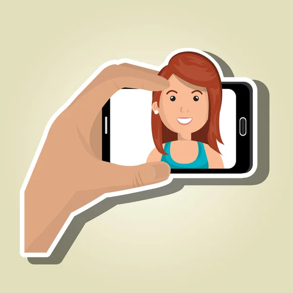 Mujer en la pantalla de un smarthone. diseño vectorial — Vector de stock